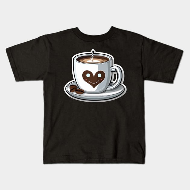 Happy cute coffee cup smiling in heart Kids T-Shirt by AhmedPrints